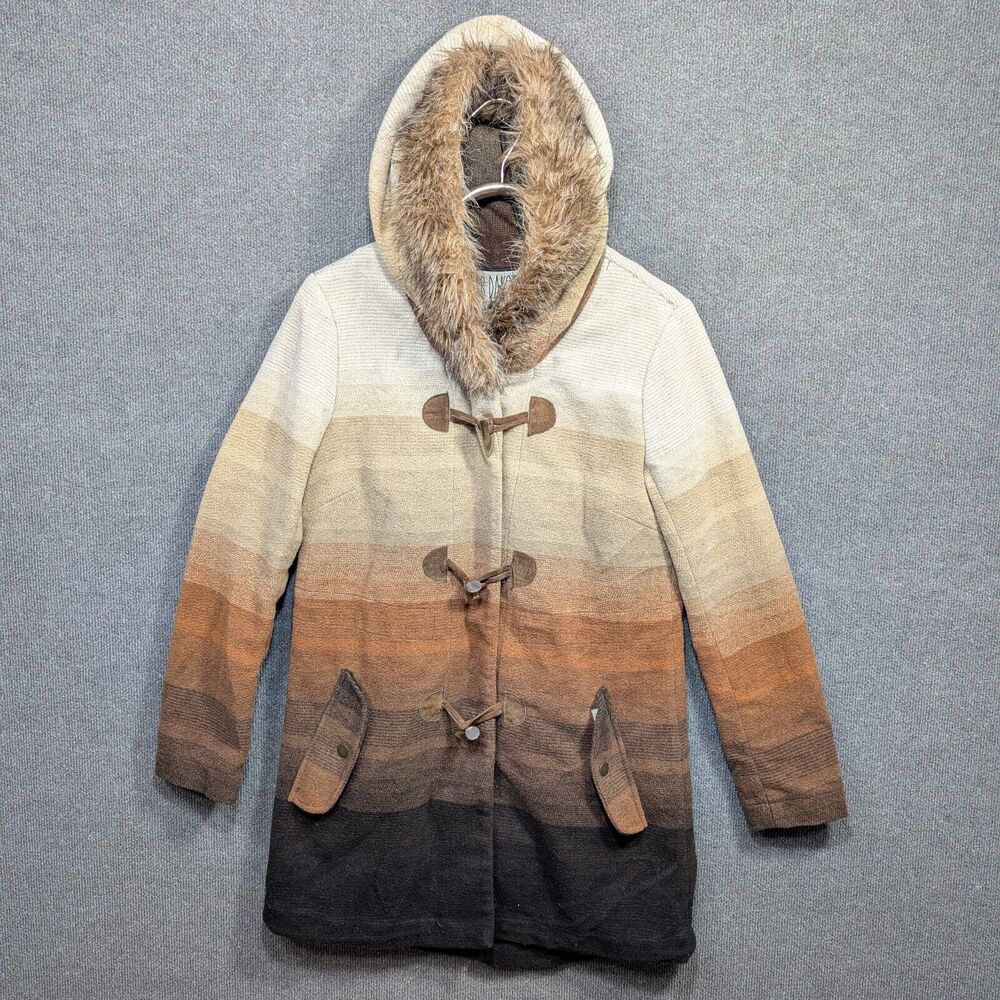 BB Dakota Bostwick Coat Womens Medium Toggle Fur Hood Southwest